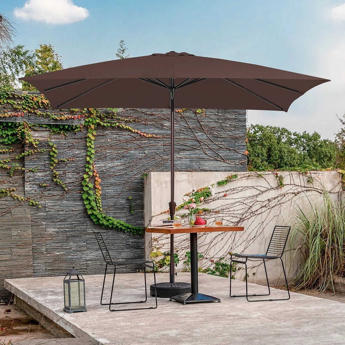 8 x 10 ft Outdoor Rectangular Patio Market Umbrella, Beige V6640