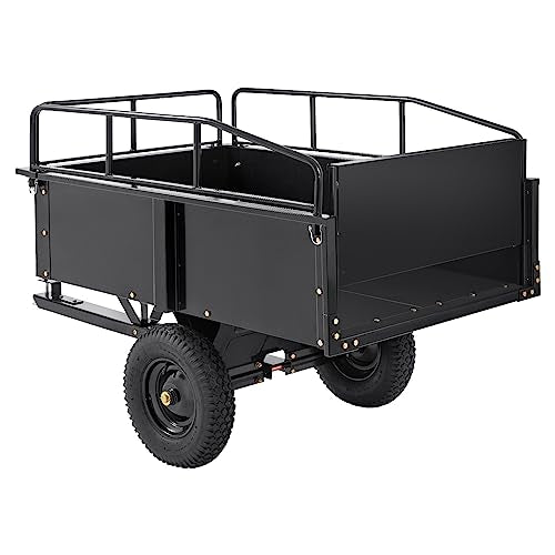 Heavy Duty Steel ATV Dump Cart, 750 lbs, 15 Cubic Feet Garden Utility with Removable Sides Y762269