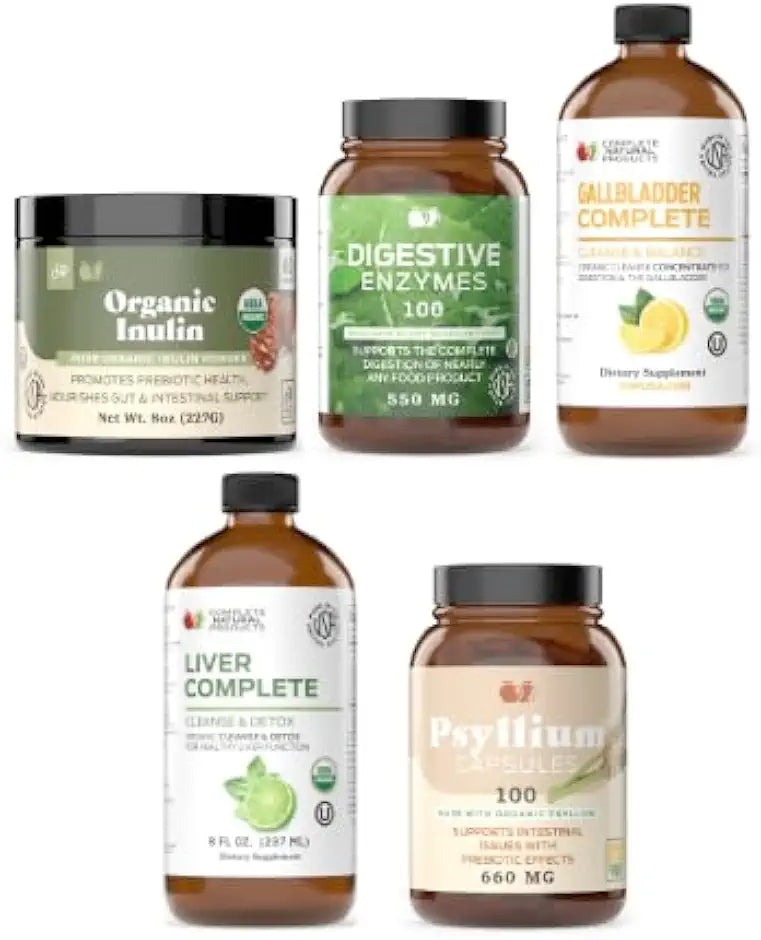 Inulin Powder 8oz, Digestive Enzymes 100 Capsules, Gallbladder Complete 8oz, Liver Complete 8oz & Whole Psyllium Husk Powder 100 Capsules G65814