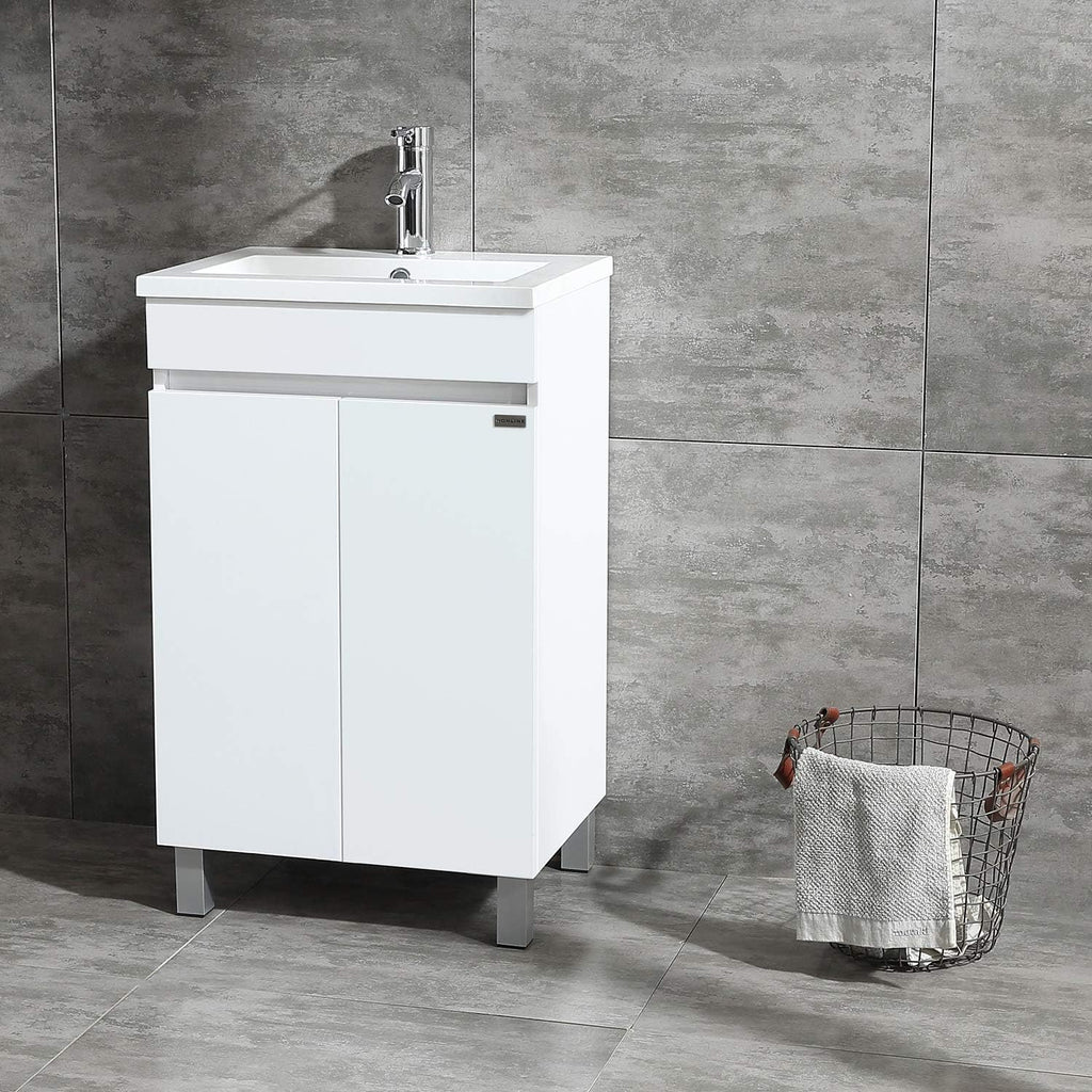 20 Inch Free Standing Bathroom Vanity Cabinet with Resin Sink and Faucet White L26564