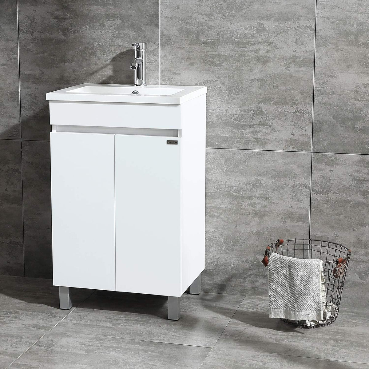 20 Inch Free Standing Bathroom Vanity Cabinet with Resin Sink and Faucet White L26564