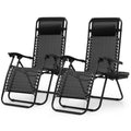 Set of 2 Black Folding Zero Gravity Chair with Pillow and Cup Holder Z423