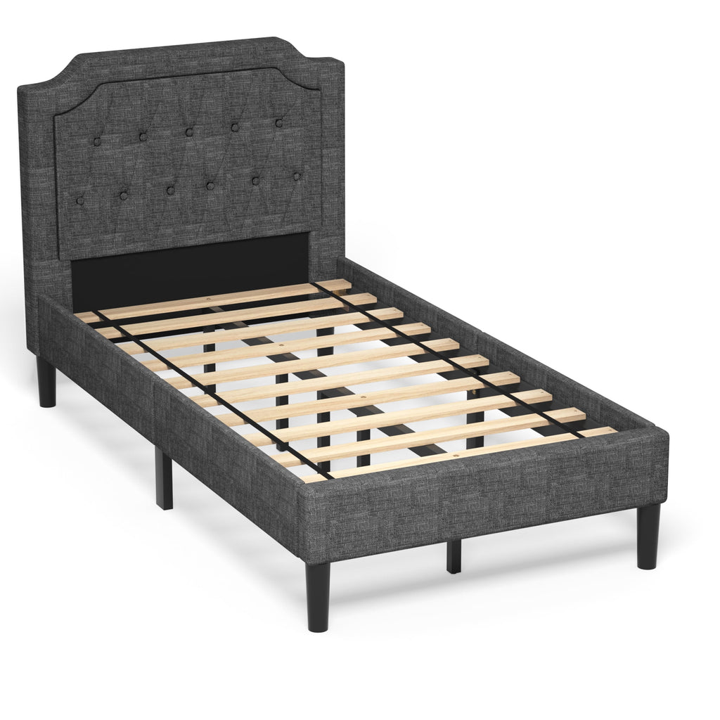 Twin Upholstered Platform Bed Frame with Linen Headboard, Grey D2267