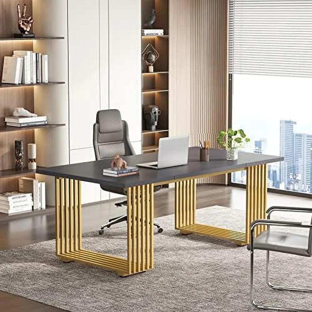70.9" Wood Computer Desk with Black Metal Legs V94397