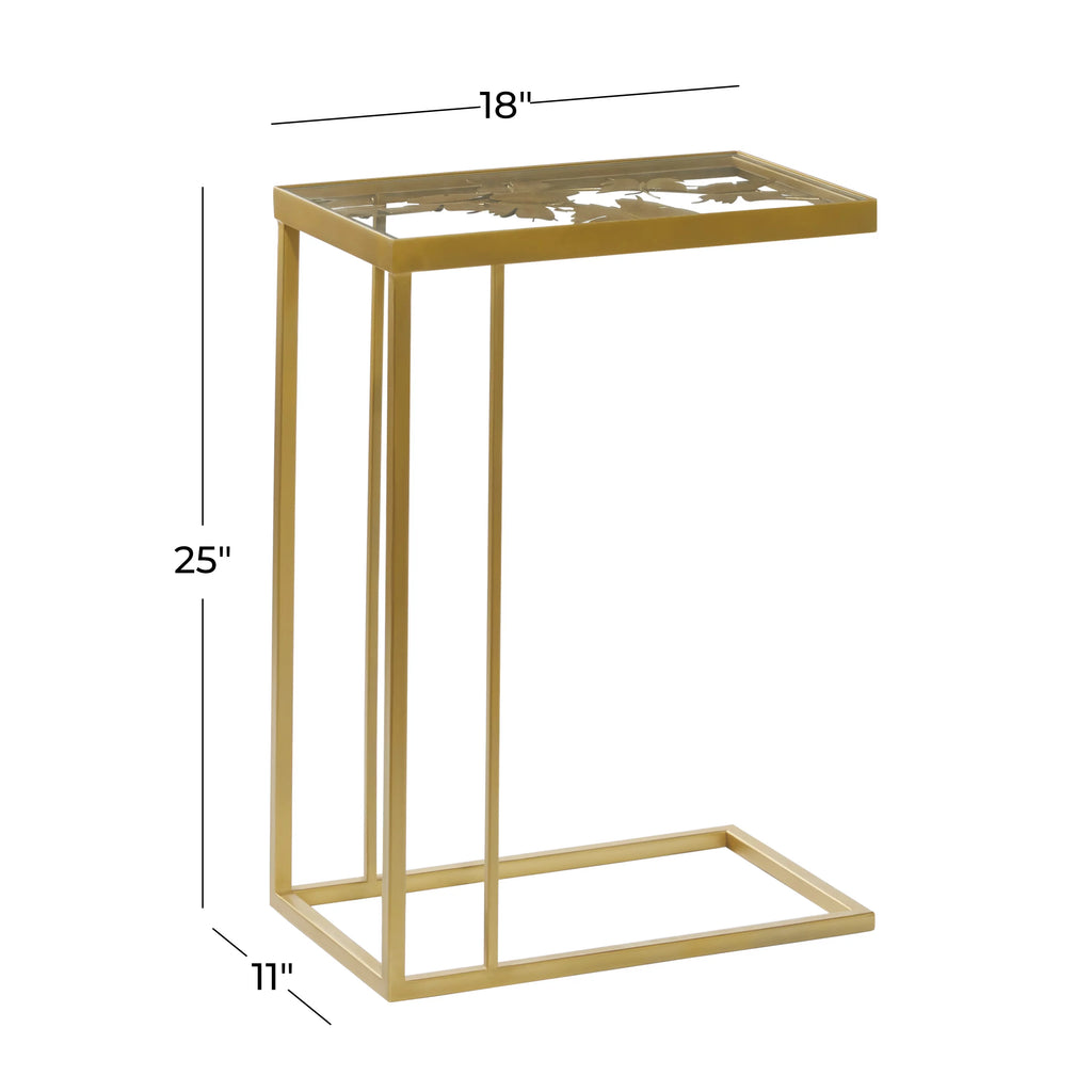 18" x 25" Gold Metal Accent Table with Clear Glass Top V945