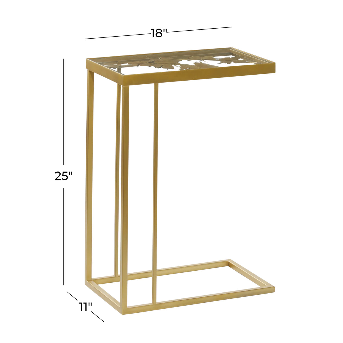 18" x 25" Gold Metal Accent Table with Clear Glass Top V945