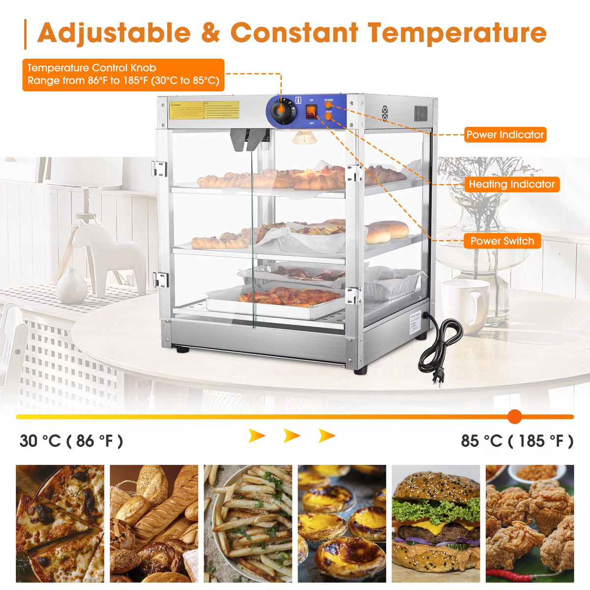 Commercial 3-Tier Food Warmer Display Case 750W Q793