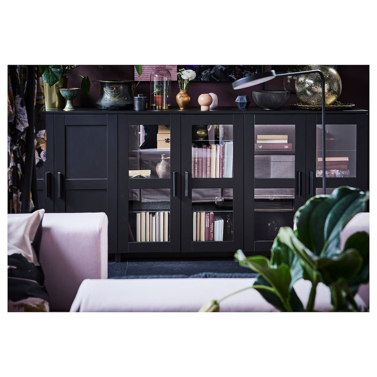 Black Glass Cabinet with Doors J319878