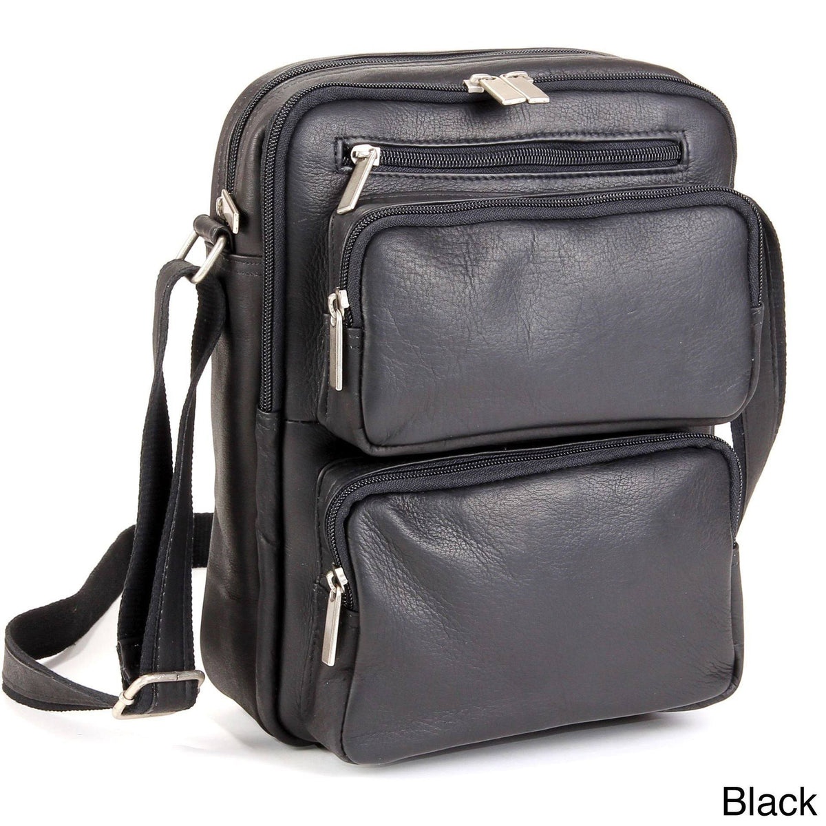 Black Leather Multi-Pocket Tech Bag K1918