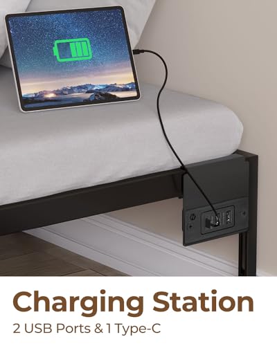 Full Bed Frame with USB Charging Station and LED Lights Y69630