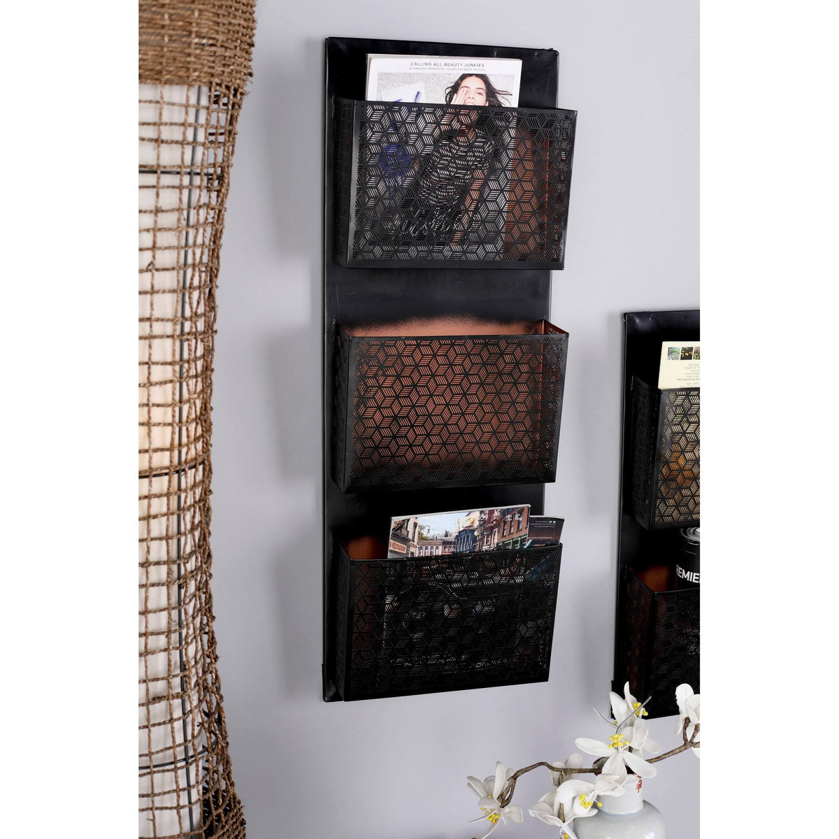 Metallic Black / Beige Wall Mounted 3 Pocket Letter Holder H17904