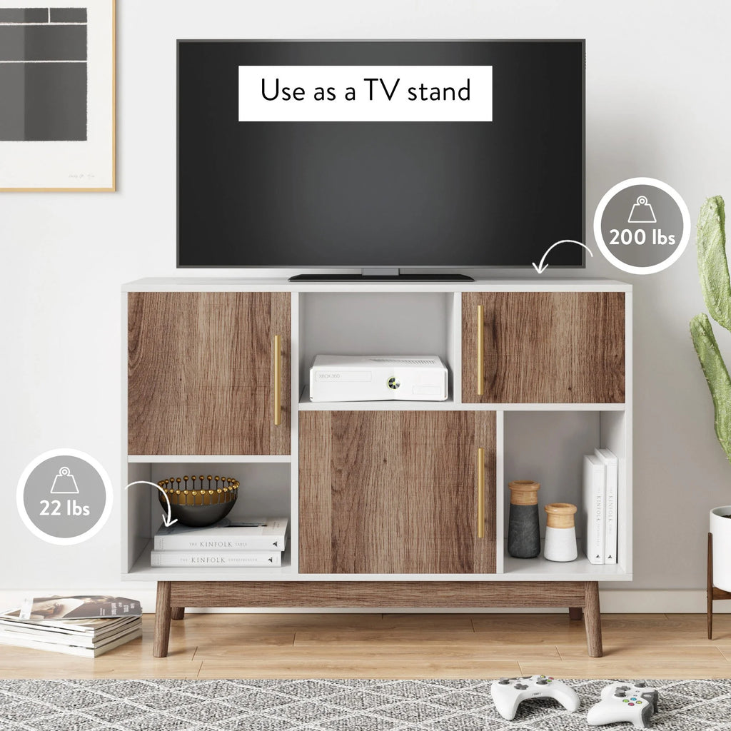 White Cube Storage with Display Shelves and Cabinet Doors N1505