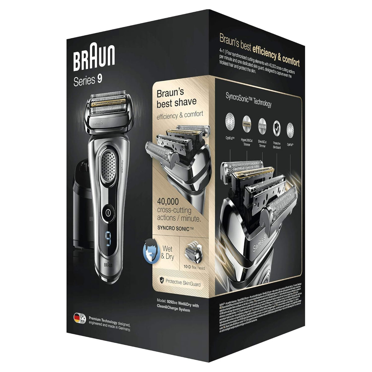 Silver Electric Shaver, Wet and Dry, Rechargeable Cordless Razor with Clean & Charge Station and Travel Case V622094