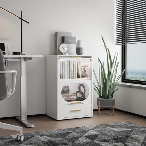 White Metal Kitchen Storage Cabinet with Clear Doors B908671