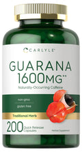 Guarana Extract Capsules 1600mg 200 Count Non-GMO Gluten Free E7191