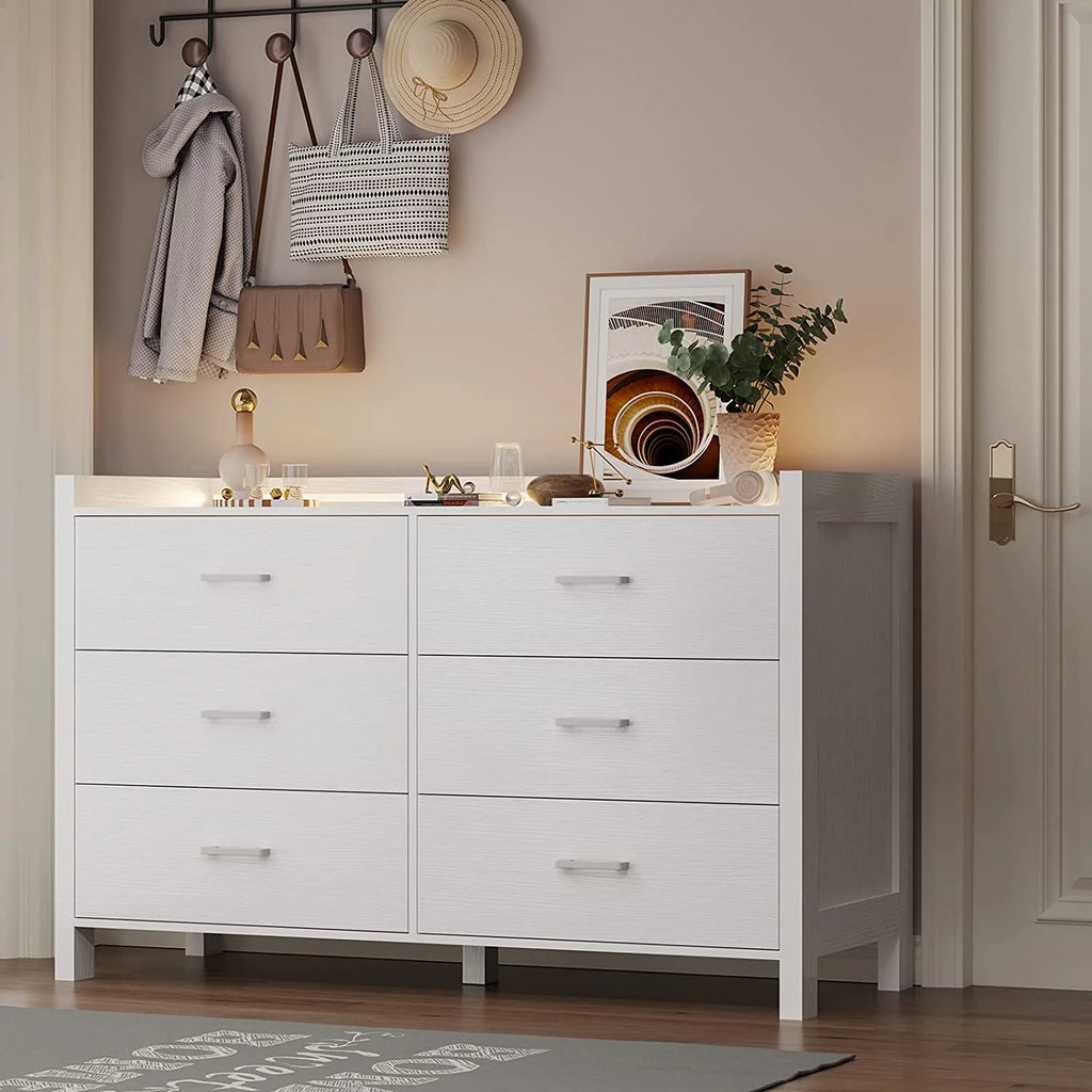 White 6 Drawer Wooden Dresser S83083