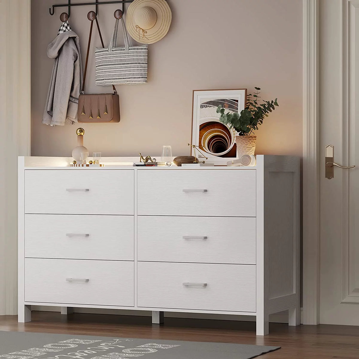 White 6 Drawer Wooden Dresser S83083