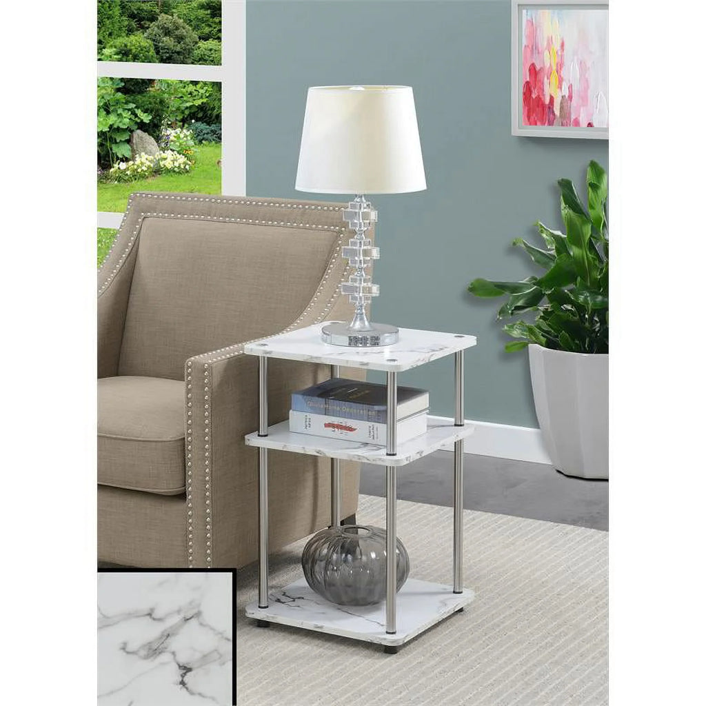 White Faux Marble Three-Tier End Table Set of 2 M4447