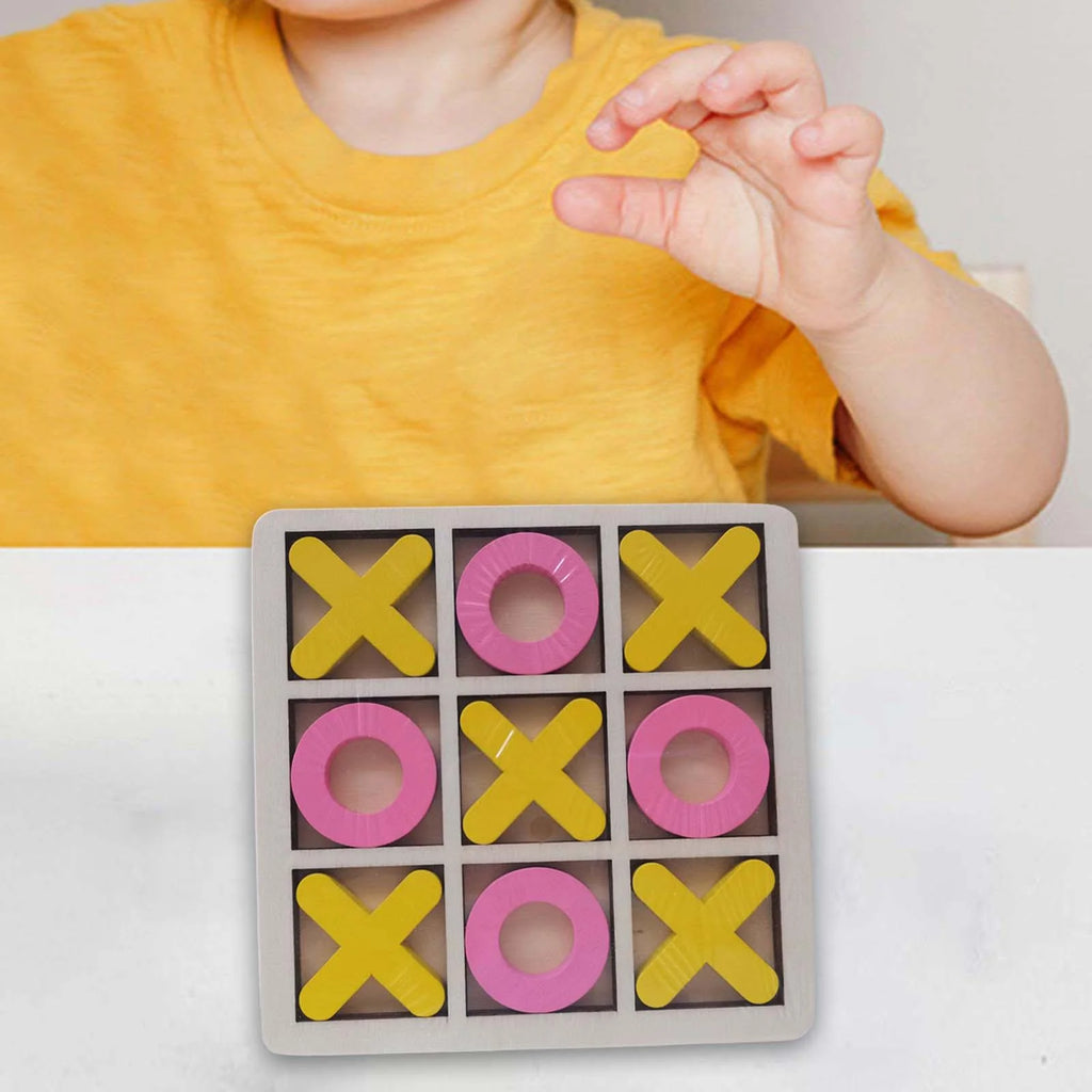 Yellow Pink Wood Tic Tac Toe Game Set A6689