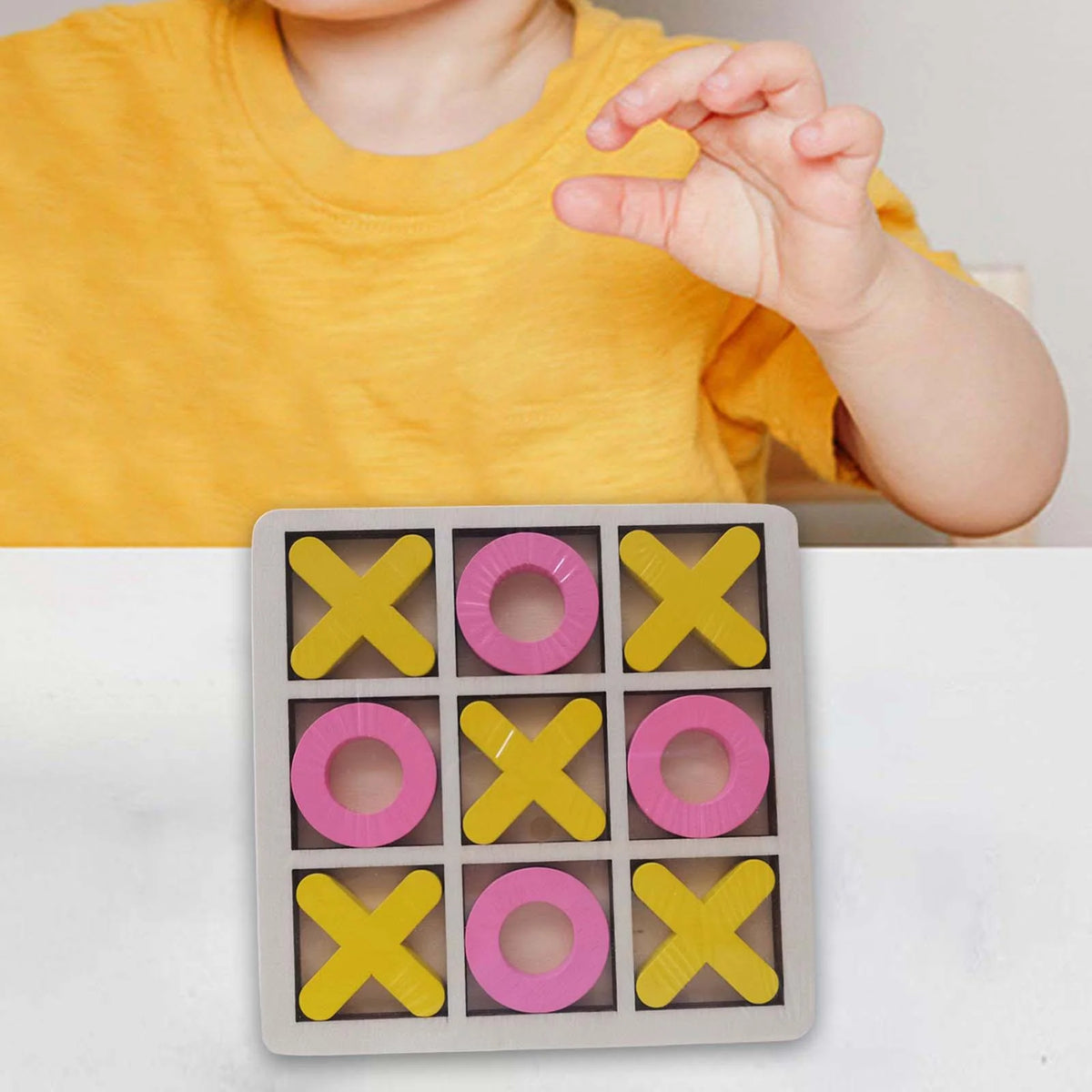 Yellow Pink Wood Tic Tac Toe Game Set A6689