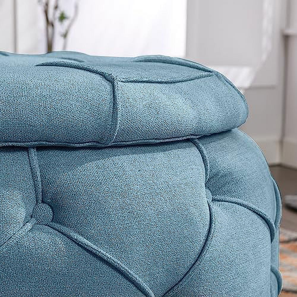 Blue Woven Round Tufted Ottoman Z581264