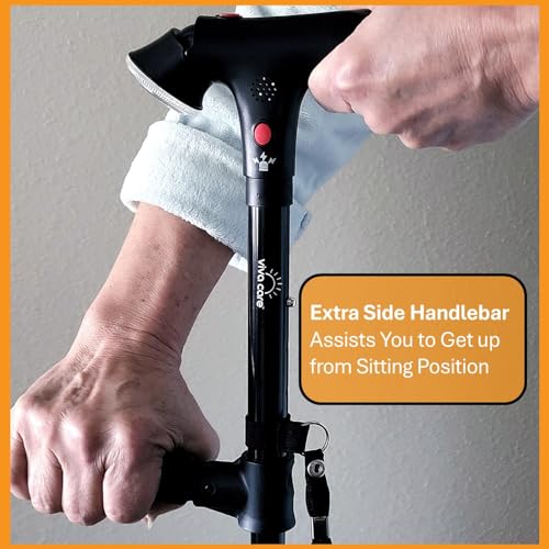Foldable Adjustable Lightweight Walking Cane with Light & Alarm H7759