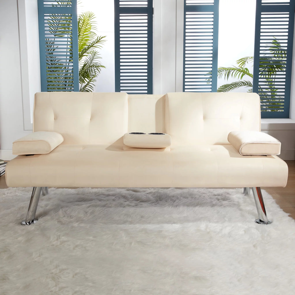65" Upholstered Folding Futon Sofa Bed Convertible Couch L2263