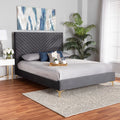 Grey Velvet King Size Platform Bed S687