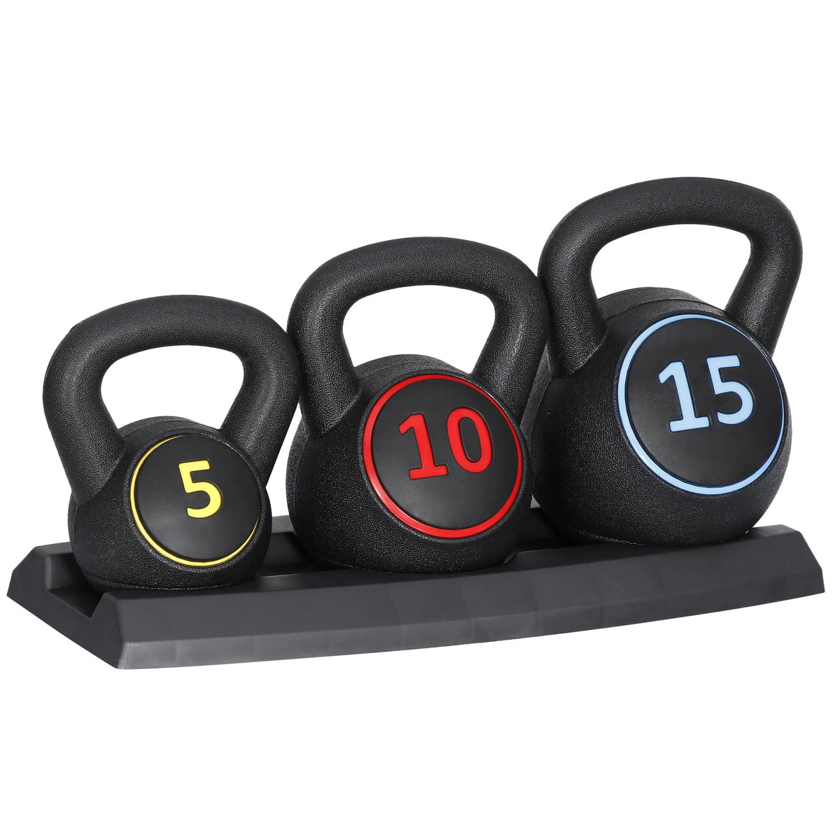 3 Piece 5lb 10lb 15lb Kettlebell Set with Storage Rack T8011