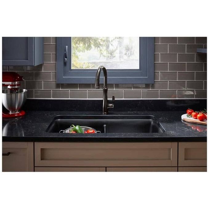 Matte Black Undermount Double-Equal Kitchen Sink with Rack M739
