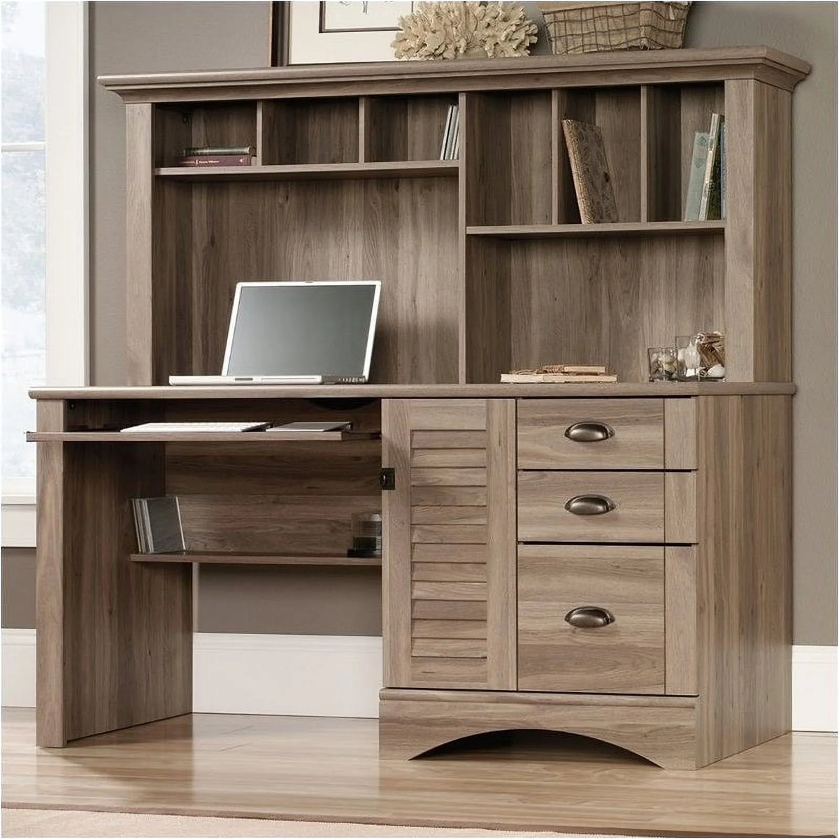 Modern Wood Computer Desk with Hutch O204426