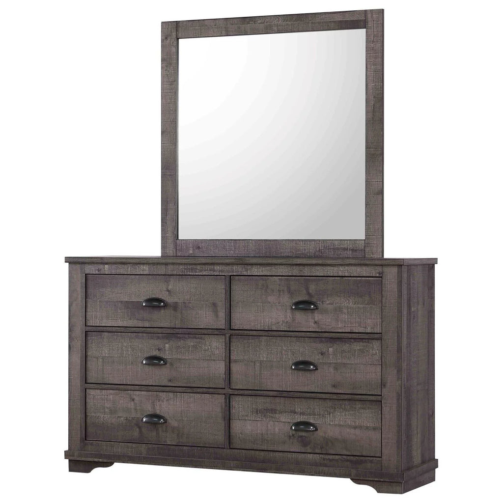 6pc Queen Size Bed Dresser Mirror Chest Nightstand Set Wooden Furniture Gray Q967