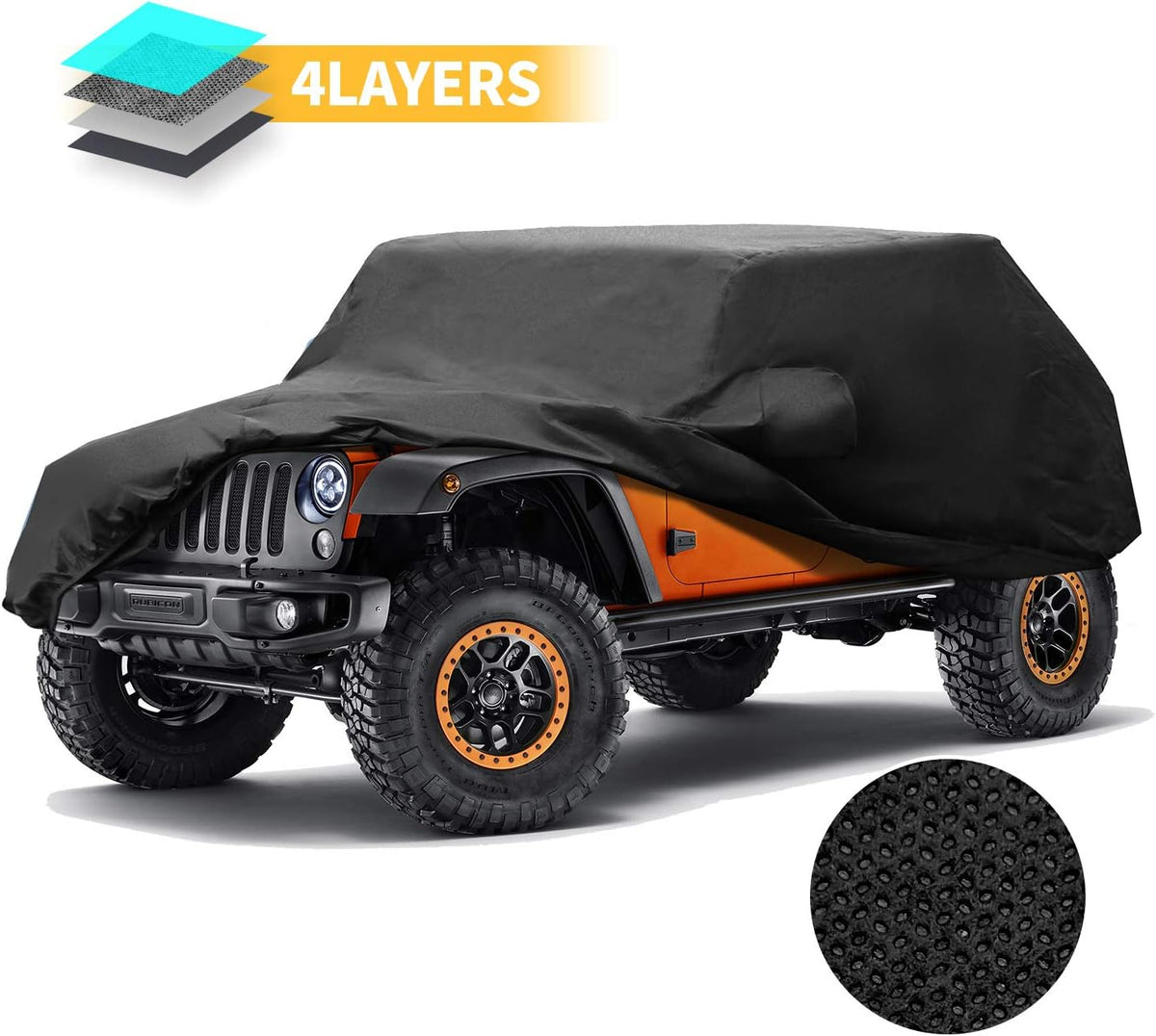 Black 4 Layer Waterproof Car Cover for Jeep Wrangler 4 Door D670592