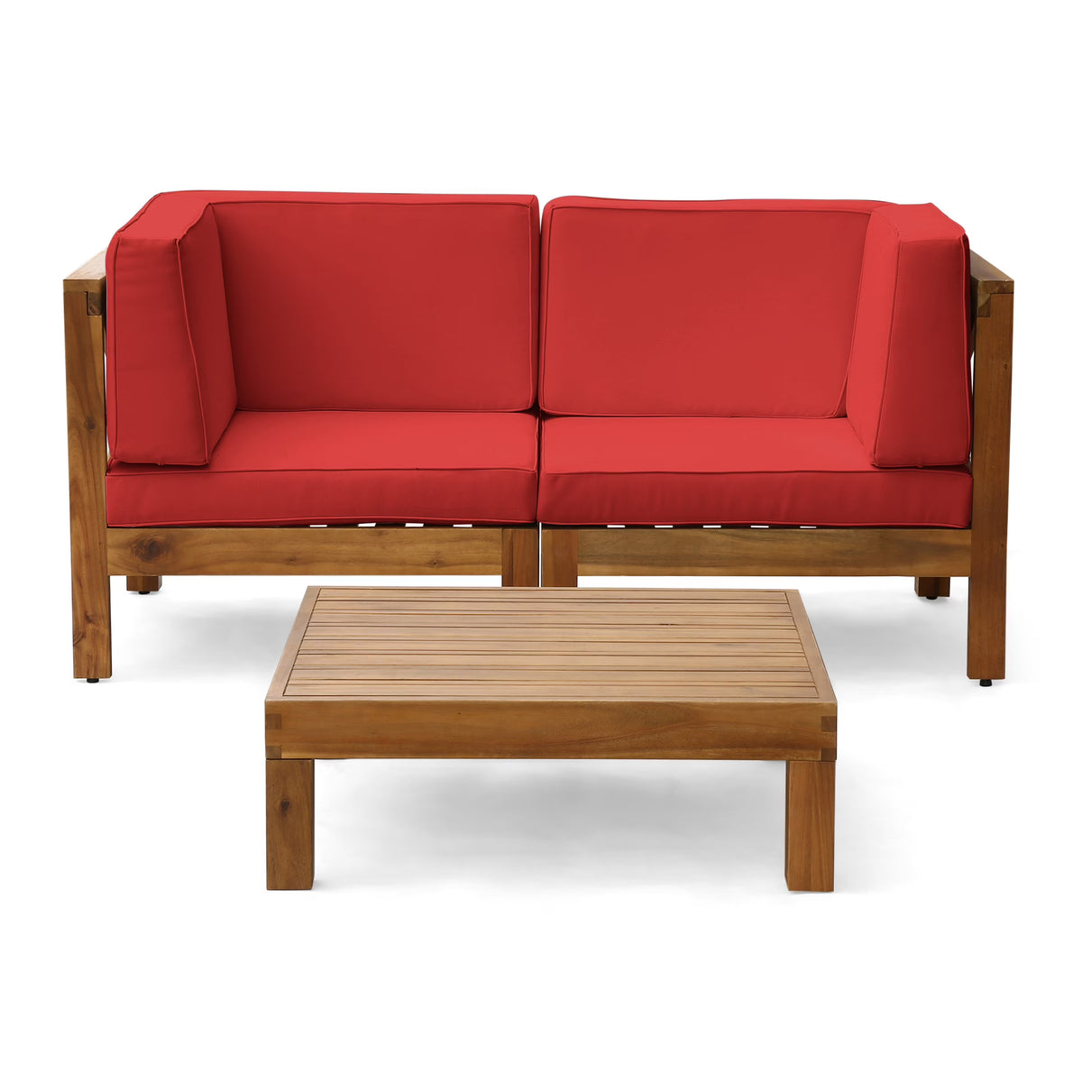 Brown Acacia Wood Sectional Loveseat with Coffee Table X116