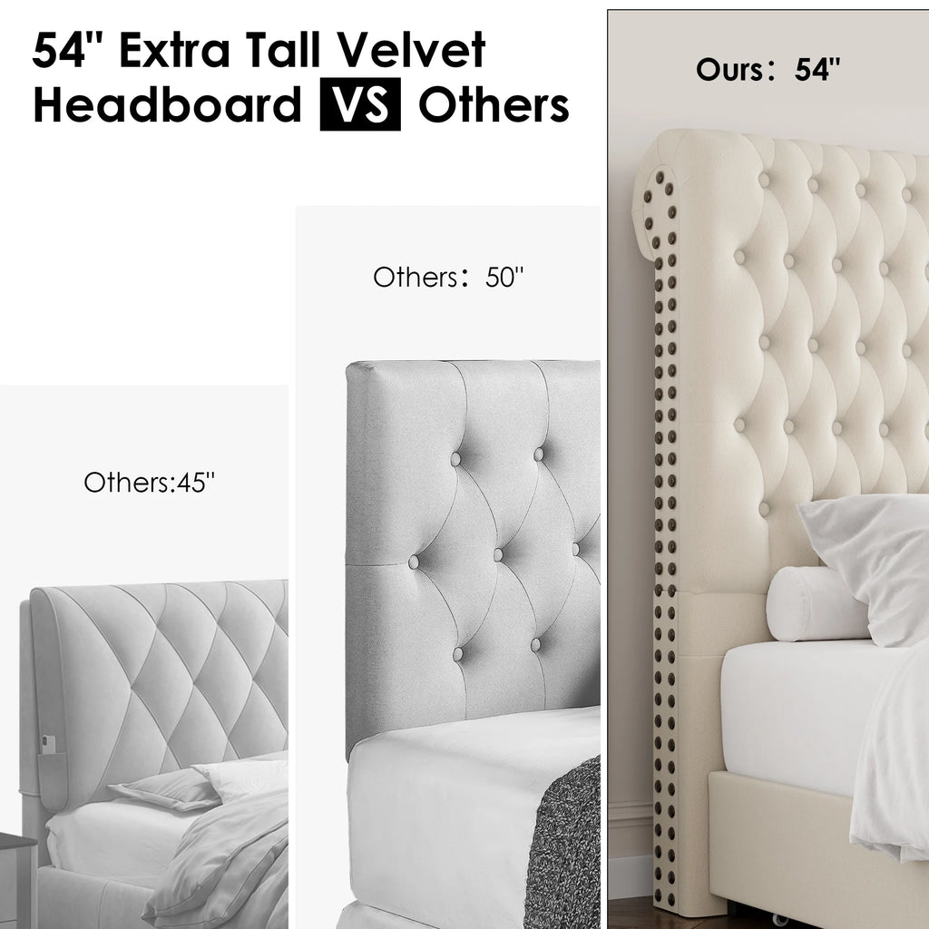 Queen Size Upholstered Storage Bed with Tall Headboard and Drawers G842