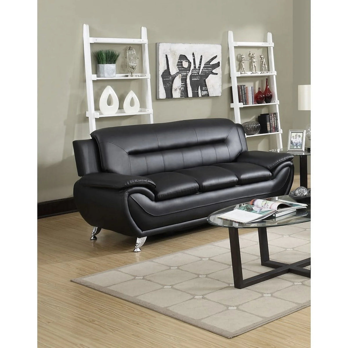 Grey Faux Leather Pillow Top Arm Sofa J6932