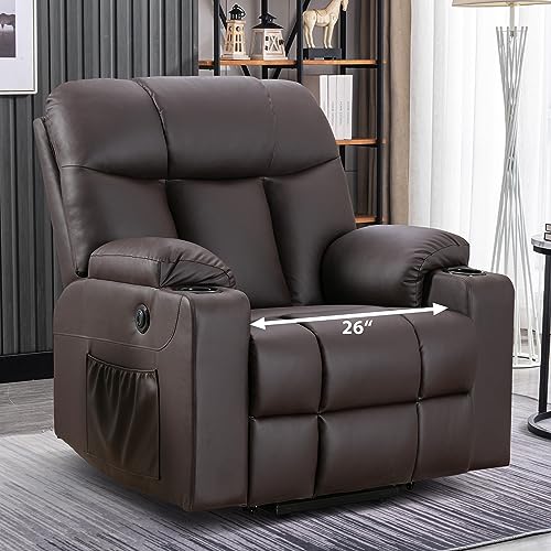 Brown Faux Leather Oversized Power Lift Recliner Chair with Heated and Massage N1816