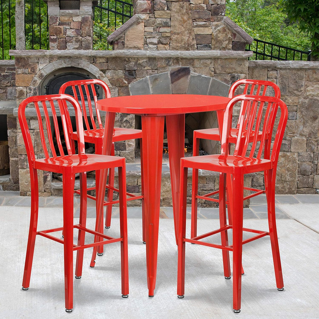 Silver Metal Bar Table Set with 4 Stools L983621