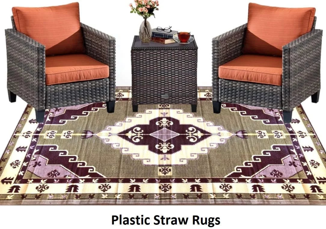 Outdoor Plastic Straw Reversible Mats 6 by 9 Feet Multi-color D27975