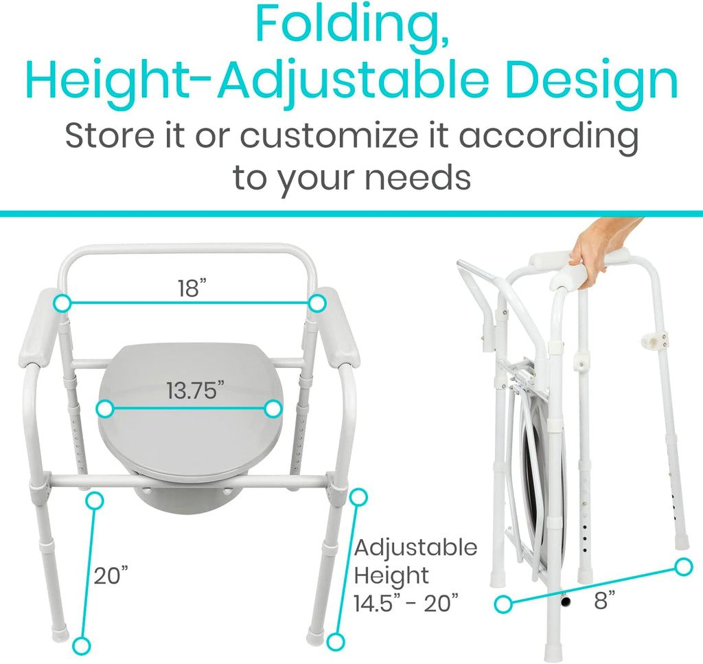 Folding Bedside Commode Toilet Chair with Padded Arms M12721
