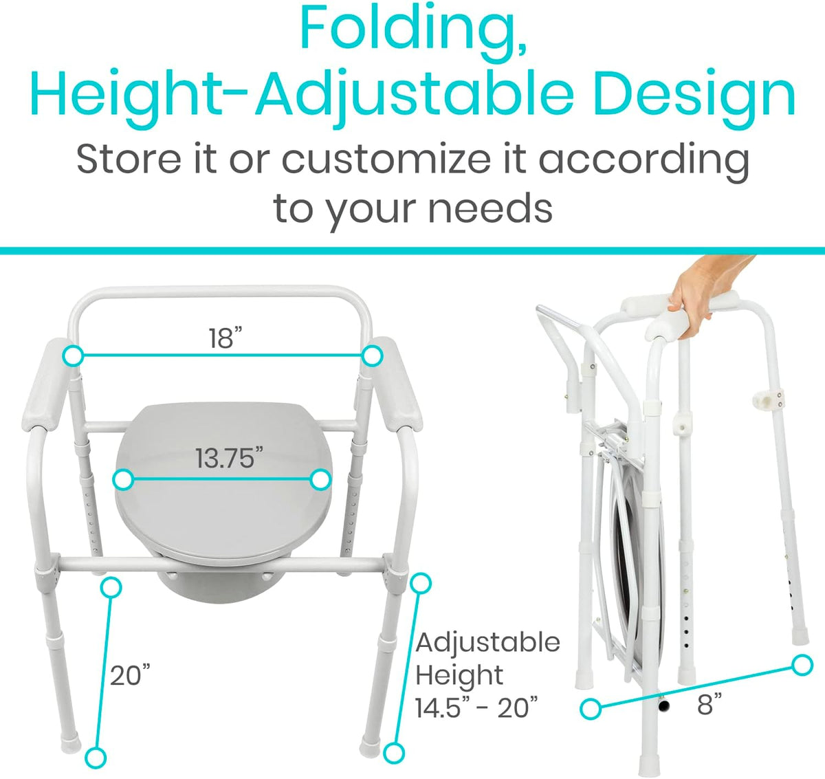 Folding Bedside Commode Toilet Chair with Padded Arms M12721