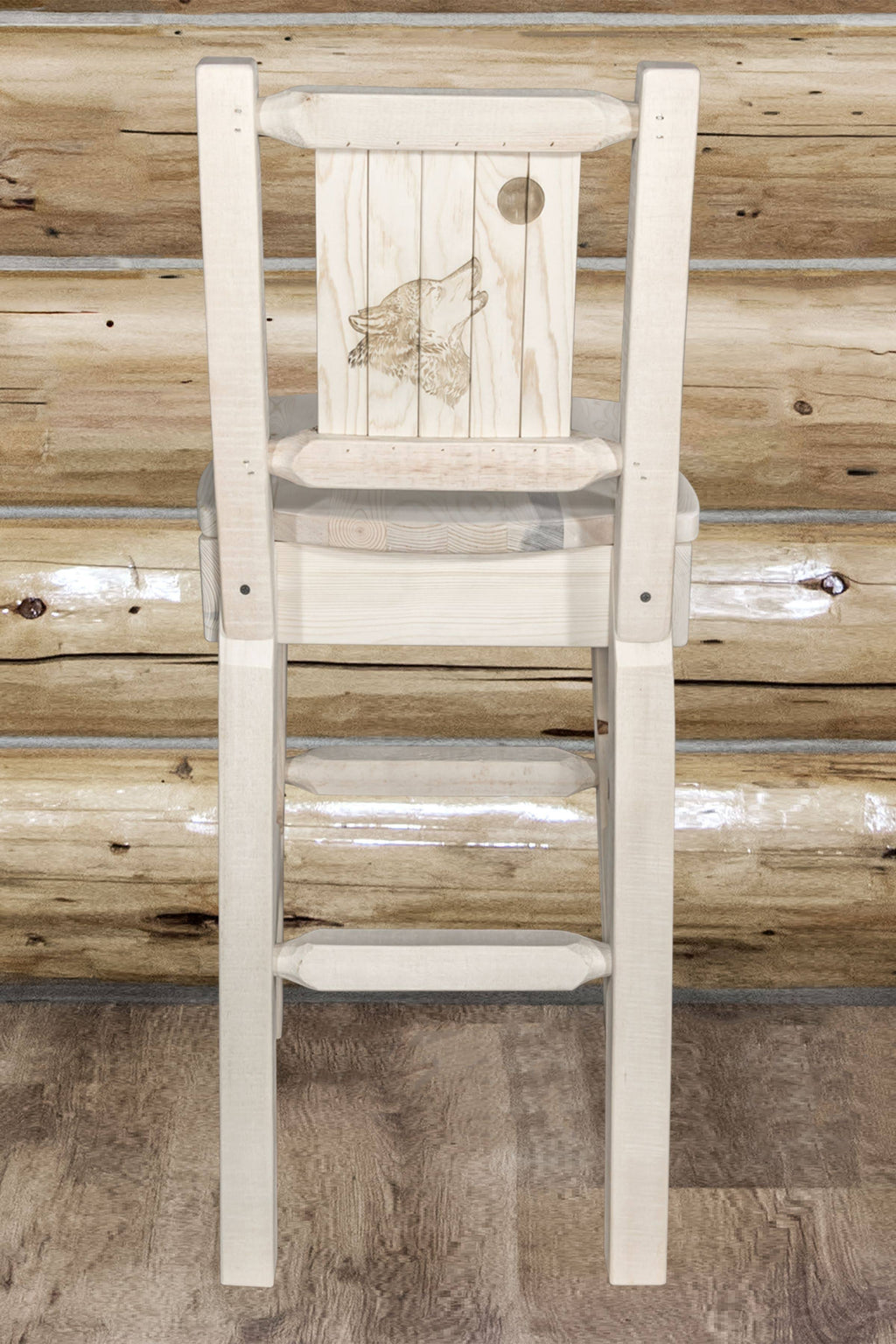 Counter Height Back Barstool with Laser Engraved Wolf Design M2238