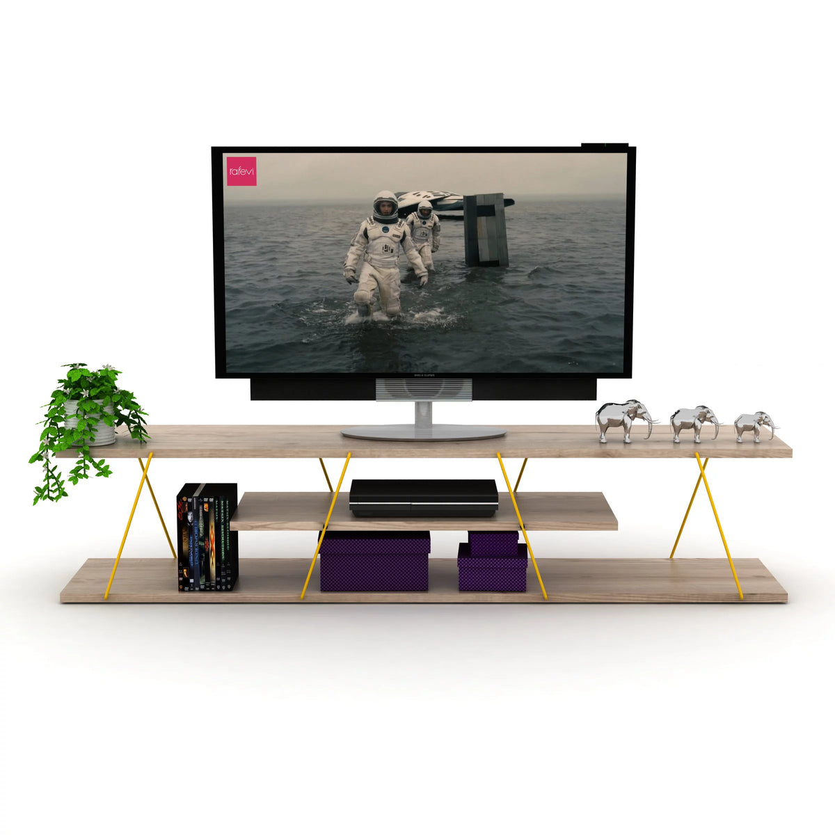 Mid Century Modern 4 Shelves 56 inch Low Tv Stand Z7930