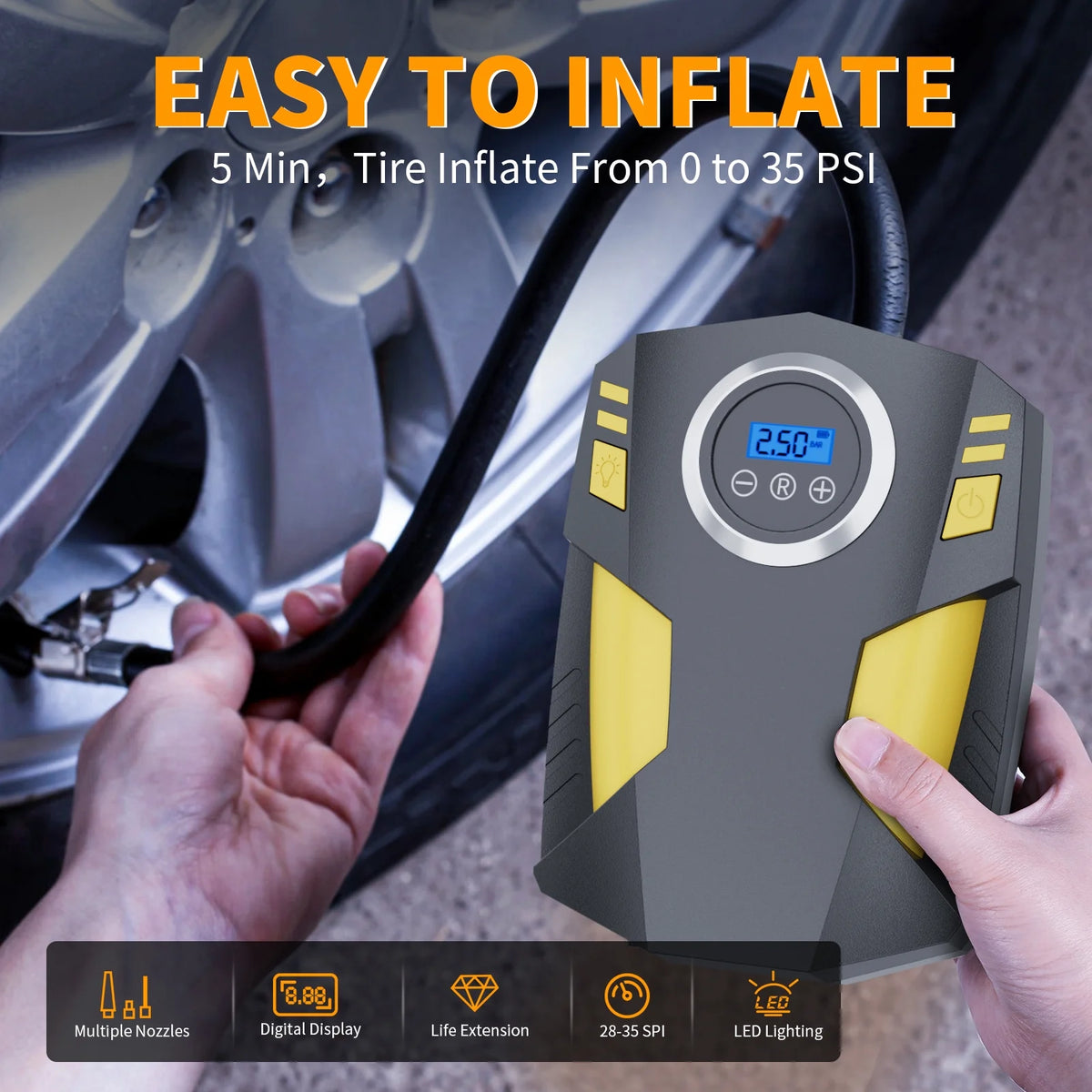 Compresor de Aire Portátil 12V 150 PSI con Manómetro Digital B5618