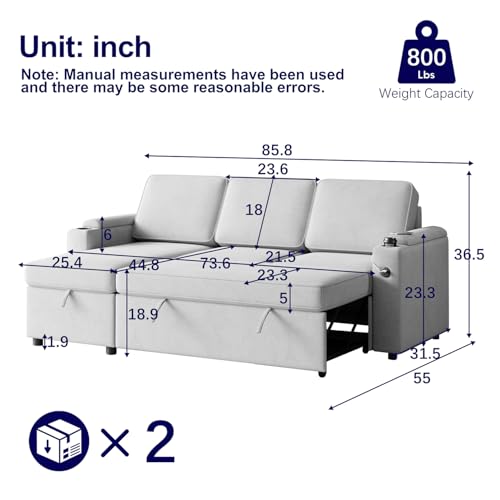 Black Sleeper Sectional Sofa with Pull Out Bed and Storage Chaise R122