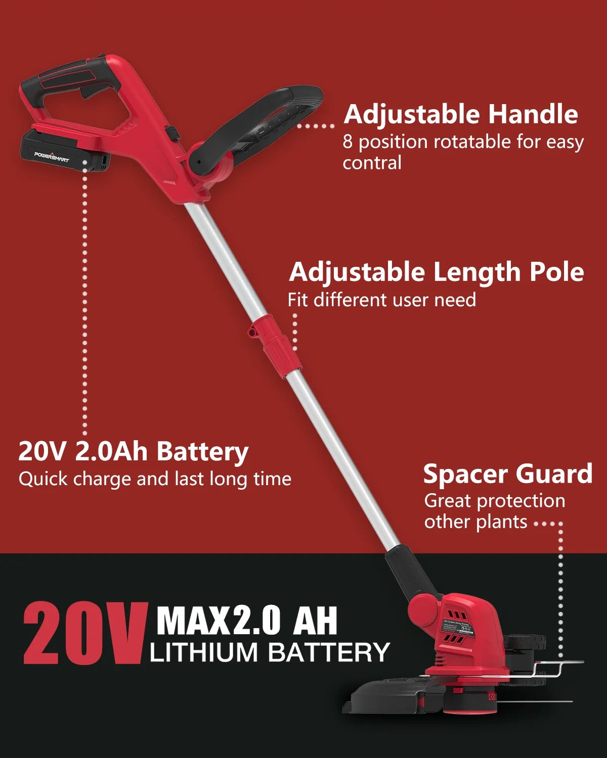 20V 12-inch Cordless String Trimmer with 2 Ah Battery and Charger V165484