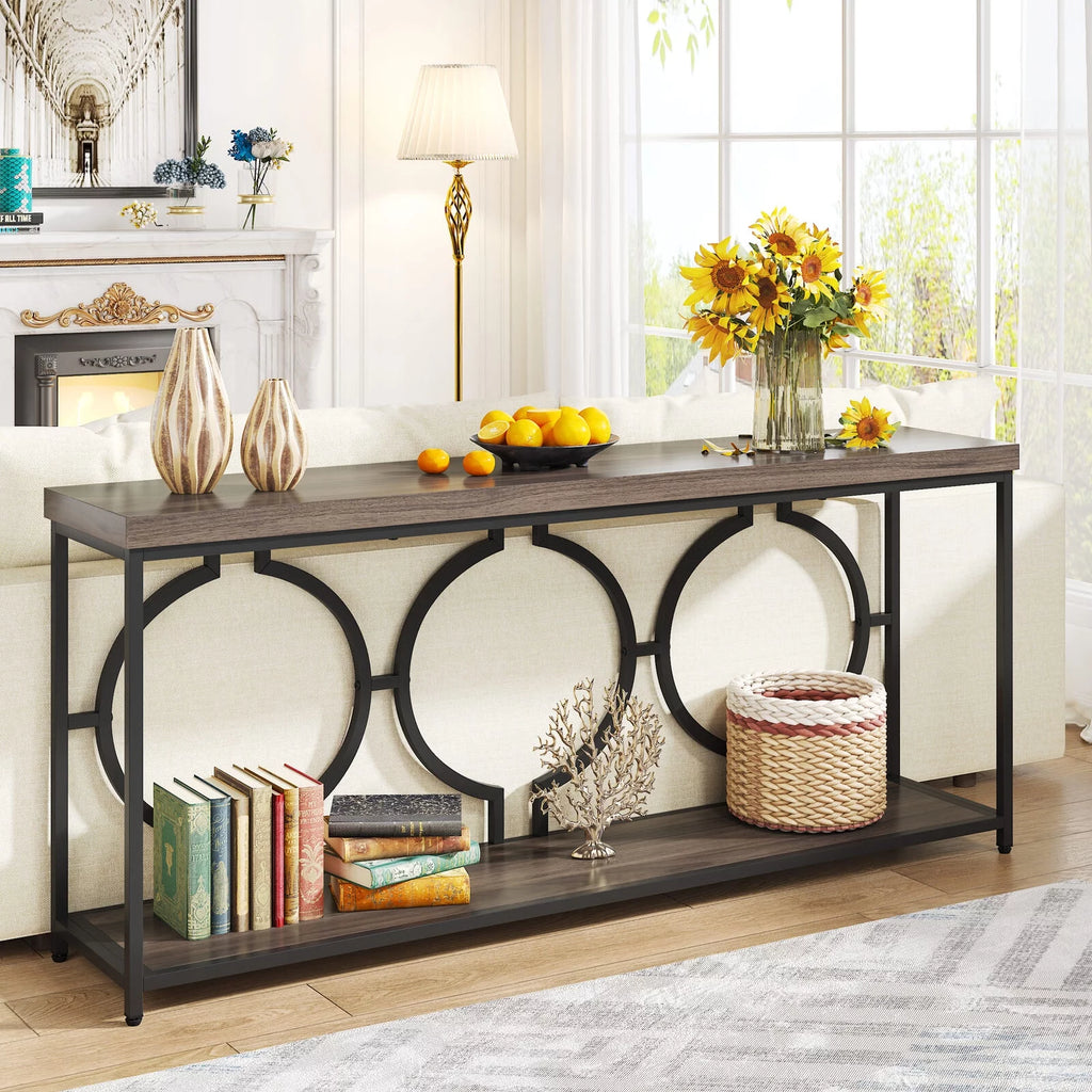 70.9" Extra Long Console Table, Rustic Brown & Black M487