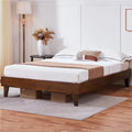 Queen Smoked Walnut Platform Bed Frame with Wood Slat Support T286