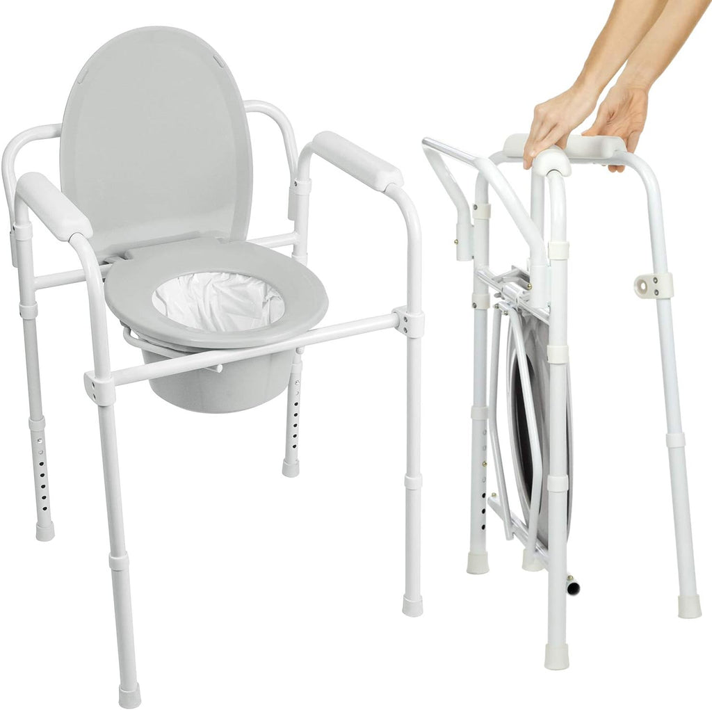 Folding Bedside Commode Toilet Chair with Padded Arms M12721