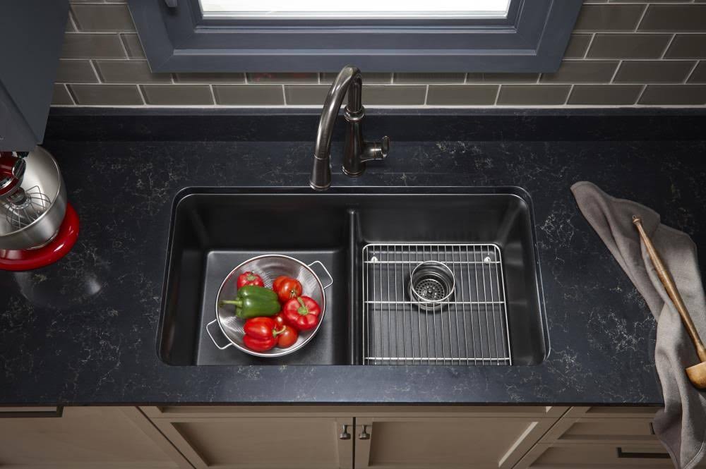 Matte Black Undermount Double-Equal Kitchen Sink with Rack M739